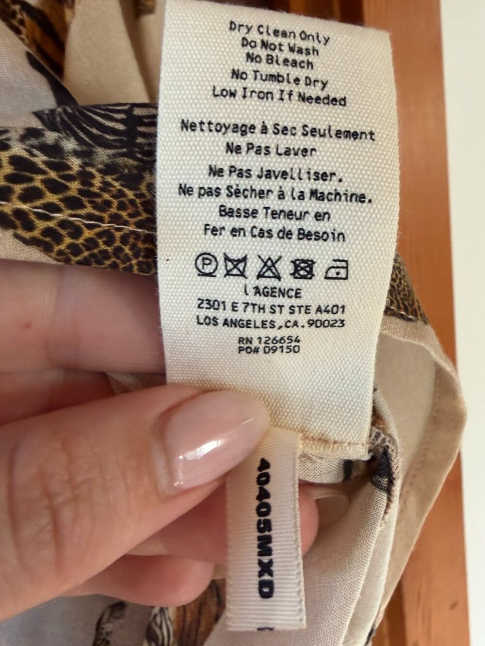 L'AGENCE Camille 3/4 sleeve blouse, taupe multi mix tiger print - Picture 7 of 10